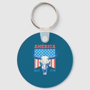 America est 1776 vintage bull skull flag 4th of key ring
