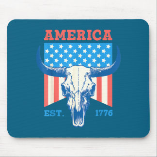 America est 1776 vintage bull skull flag 4th of mouse pad