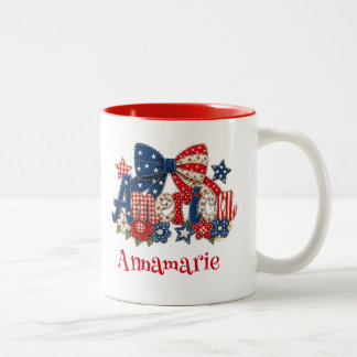 America Faux Quilt Floral Patriotic Design Mug
