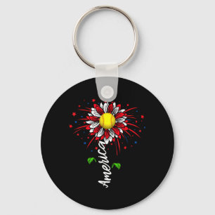 America Fireworks Flower Softball Independence Day Key Ring
