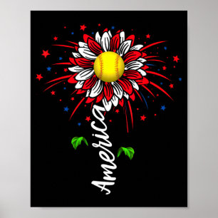 America Fireworks Flower Softball Independence Day Poster
