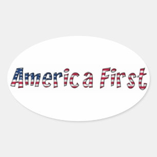 America First American Flag Typography Patriotic Oval Sticker