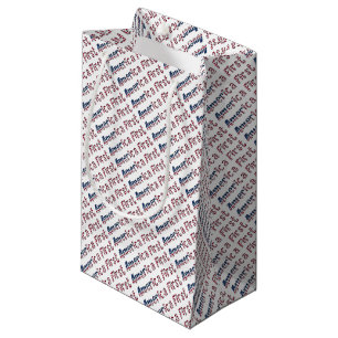 America First American Flag Typography Patriotic Small Gift Bag