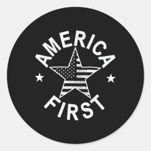 America First Distressed Usa Flag Patriotic 4th Of Classic Round Sticker
