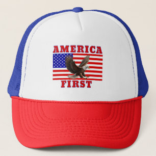 AMERICA FIRST Flying Eagle on American Flag Trucker Hat