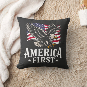 America First Patriotic Bald eagle July 4th Cushion