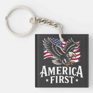 America First Patriotic Bald eagle July 4th Key Ring