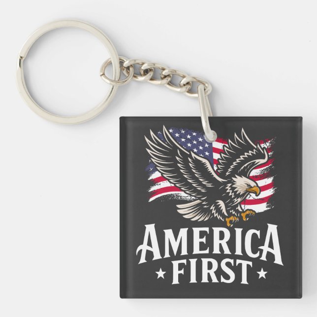 America First Patriotic Bald eagle July 4th Key Ring (Front)