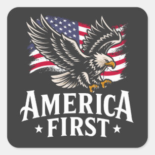 America First Patriotic Bald eagle July 4th Square Sticker