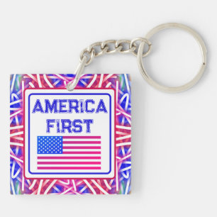 America First Red Star Patriotic Keychain