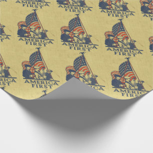 America First Typography Vintage US Flag American Wrapping Paper