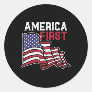 America First US Flag Memorial Day 4th Of July Men Classic Round Sticker