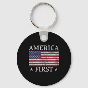 America First Usa American Flag Patriot Stars And Key Ring