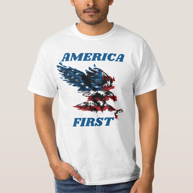America First with Blue Lettering and an Eagle  T-Shirt (Front)