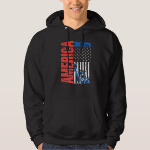 America Flag 1776 Statue Liberty 4th July Independ Hoodie