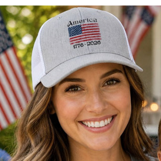America Flag 1776 to 2026 250th Anniversary July 4 Trucker Hat
