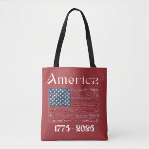 America Flag 1776 to 2026 USA 250 Anniversary Red Tote Bag