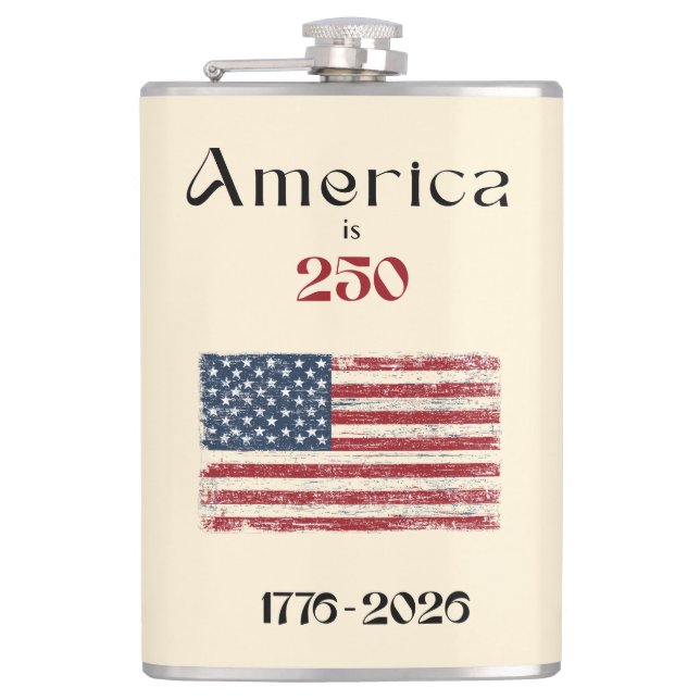 America Flag 1776 to 2026 USA 250th Anniversary Hip Flask (Front)