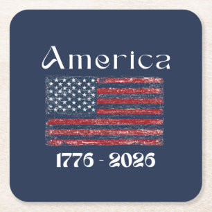 America Flag 1776 to 2026 USA 250th Anniversary Square Paper Coaster