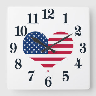 America flag American USA heart Square Wall Clock