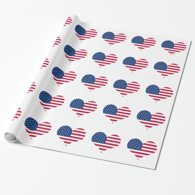 America flag American USA heart Wrapping Paper (Unrolled)