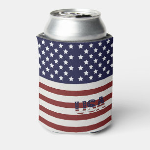 America Flag American USA Pattern Can Cooler