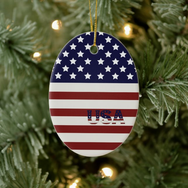  America Flag American USA  Pattern  Ceramic Ornament (Tree)