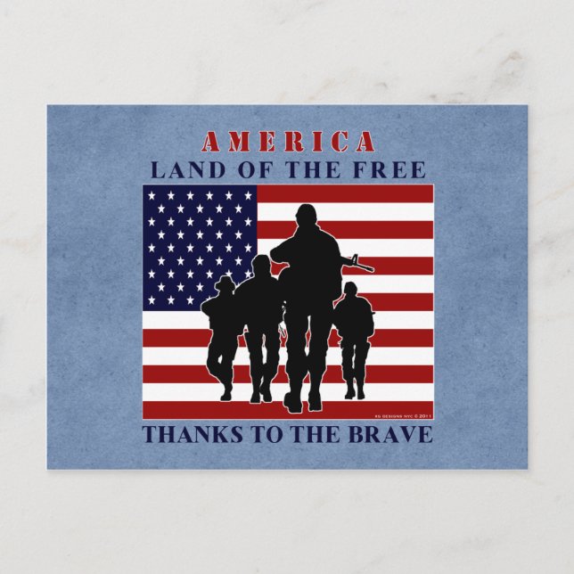 America Flag and Soldiers Silhouette Postcard (Front)
