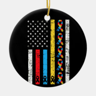 America Flag Autism Parents Autistic Child Ceramic Ornament