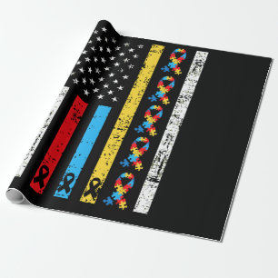 America Flag Autism Parents Autistic Child Wrapping Paper