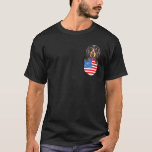 America Flag Bluetick Coonhound Dog In Pocket T-Shirt