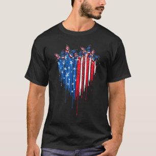 America Flag Butterfly 4th Of July For Women Girl T-Shirt