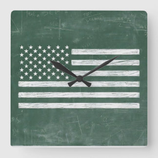 America Flag Chalkboard Art (Drawing No. 1) Square Wall Clock