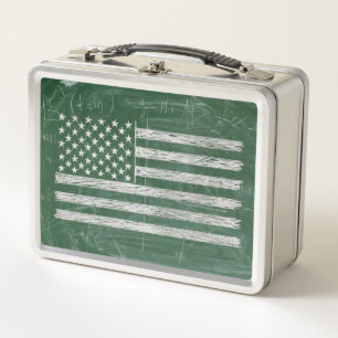 America Flag Chalkboard Art (Drawing No. 3) Metal Lunch Box