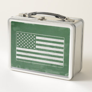 America Flag Chalkboard Art (Drawing No. 4) Metal Lunch Box