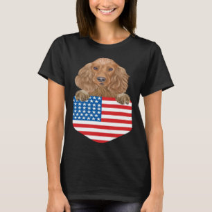 America Flag Cocker Spaniel Dog In Pocket T-Shirt