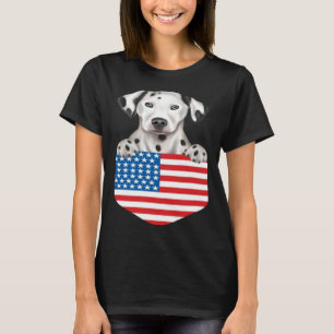 America Flag Dalmatian Dog In Pocket T-Shirt