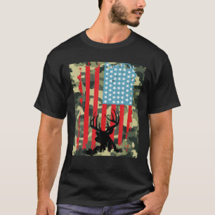 America Flag Deer Elk Buck Camouflage Hunting Hunt T-Shirt