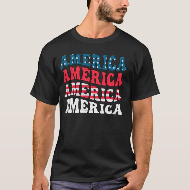 America Flag Graphic Funny 4th of July Independenc T-Shirt (Front)