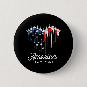 America Flag Heart 1776 2026 4th of July 250th 6 Cm Round Badge