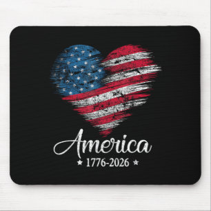 America Flag Heart 1776 2026 4th of July 250th Mouse Pad