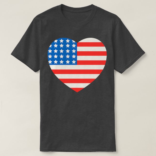 America Flag Heart 4th Of July T-Shirt (Design Front)