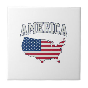 America Flag Map Patriotic Vintage Graphic Shirt_1 Ceramic Tile