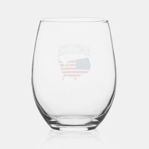 America Flag Map Patriotic Vintage Graphic Shirt_1 Stemless Wine Glass
