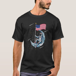 America Flag On The Moon Astronaut Space Travel Mo T-Shirt