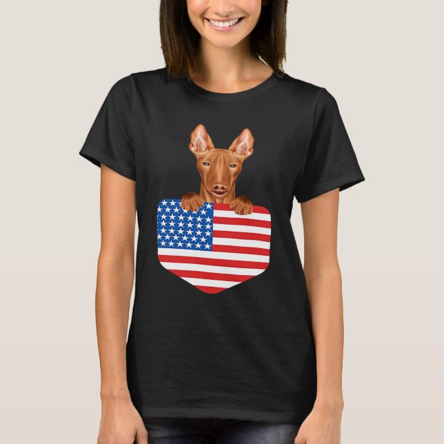 America Flag Pharaoh Hound Dog In Pocket T-Shirt (Front)