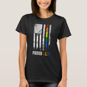 America Flag Rainbow Proud Ally Lgbtq Lgbt Pride M T-Shirt