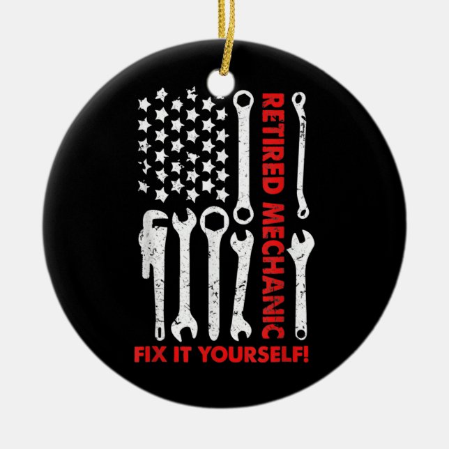 America Flag Retired Mechanic 2021 Retirement Men Ceramic Ornament (Front)
