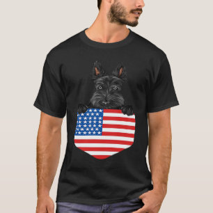 America Flag Scottish Terrier Dog In Pocket T-Shirt