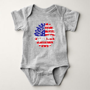 America Flag Sunflower Design Baby Bodysuit
